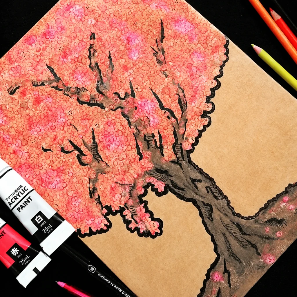 桜の手描きイラストの制作ビジュアル
