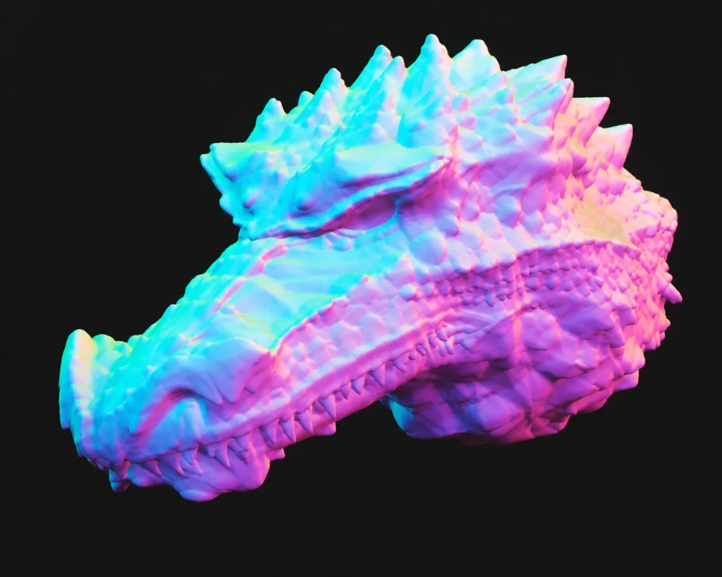 ドラゴンの頭部3Dスカルプトの制作ビジュアル