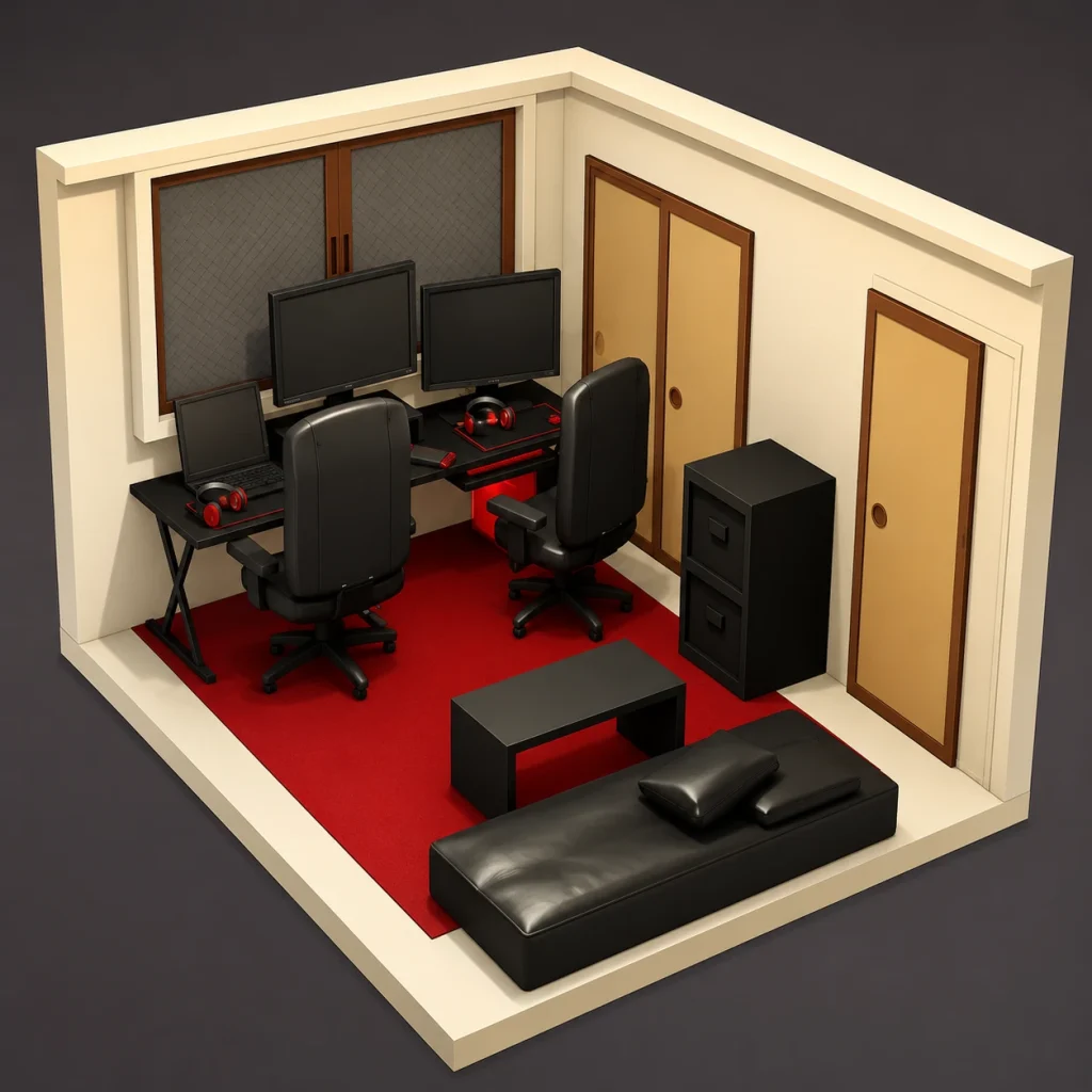 部屋のアイソメトリック3D表現の制作ビジュアル